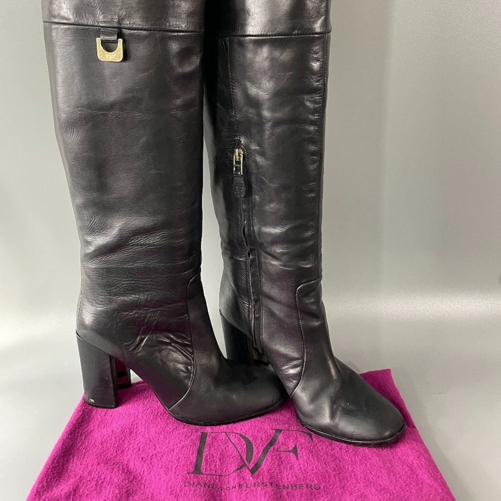 Diane Von Fustenberg Black Leather Knee-length Boots, 7.5''